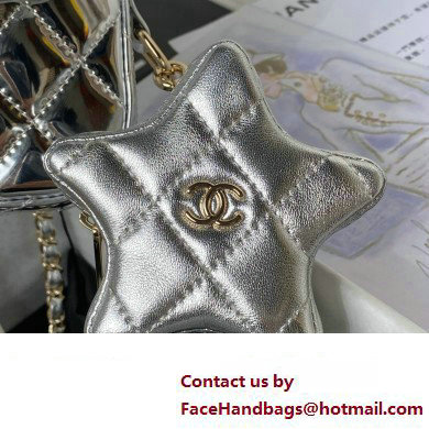 chanel Metallic Mirror Calfskin, Metallic Lambskin  &  Gold-Tone Metal Mini Flap Bag  &  Star Coin Purse AS4647 silver 2024